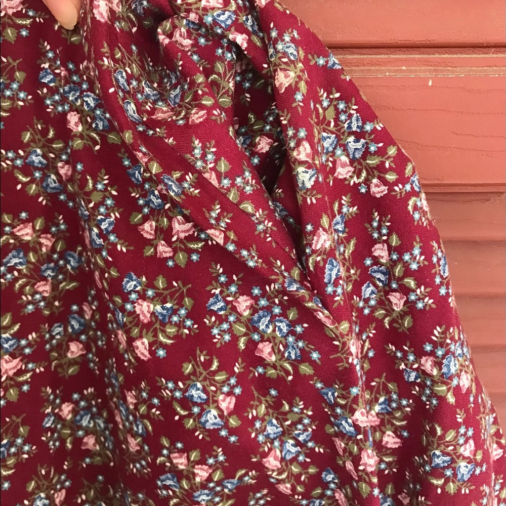 💖Beautiful💖Jessica's Gunnies Gunne Sax Burgundy Calico Lace Prairie Skirt🌟 - Picture 13 of 15